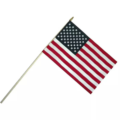 Personalised Handheld American Flags Knitted Polyester With White Pole