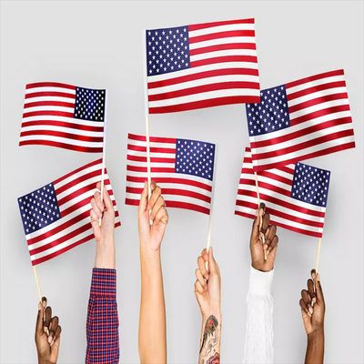Personalised Handheld American Flags Knitted Polyester With White Pole