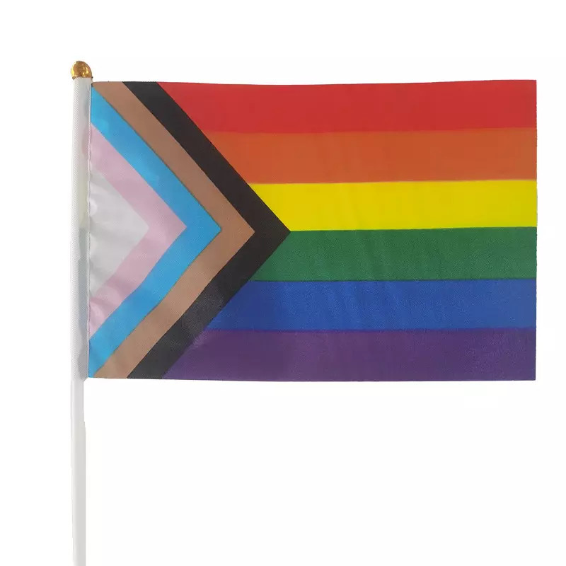 Printed Handheld Progress Pride Flag Waterproof LGBT Rainbow Flag