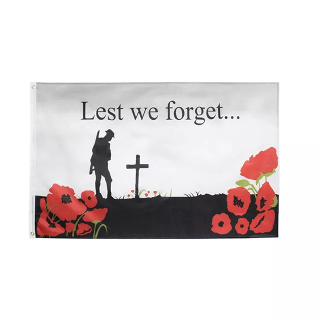 Polyester 3 X 5ft Lest We Forget Flag Pantone Color Printing For Remembrance Day